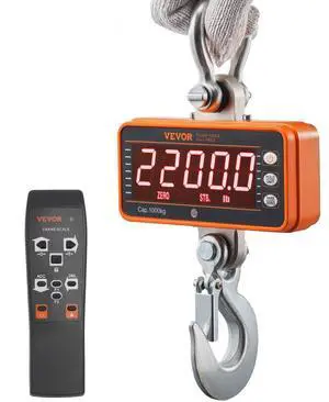 VEVOR Digital Crane Scale, 2200 lbs/1000 kg, Industrial Heavy Duty Hanging Scale with Remote Control, Cast Aluminum Case & LED Screen, High Precision for Construction, Factory, Farm, Hunting (Orange)