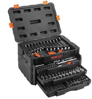VEVOR Mechanics Tool Set and Socket Set, 1/4" 3/8" 1/2" Drive Deep and Standard Sockets, 450 Pcs SAE and Metric Mechanic Tool Kit with Bits, Hex Wrenches, Combination Wrench, Accessories, Storage Case