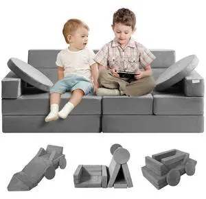 VEVOR Play Couch, Modular Kids Nugget Couch 15pcs, Toddler Foam Sofa Couch with High-density 25D Sponge for Playing, Creating, Sleeping, Imaginative Kids Furniture for Bedroom and Playroom