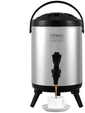 VEVOR Stainless Steel Insulated Beverage Dispenser, 1.5 Gallon 6 Liter, Thermal Hot and Cold Drink Server Dispenser with Spigot Handle, Food-grade for Hot Tea Coffee Water Restaurant Drink Shop