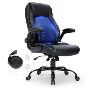VEVOR Executive Office Chair with Cutting-edge Adjustable Lumbar Support, High Back PU Leather Office Chair Ergonomic for Back Pain, with Padded Flip-up Arms
