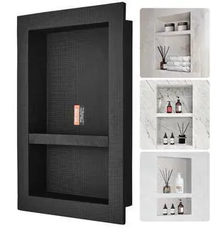 VEVOR Shower Niche Ready for Tile 16" x 24", Double Shelf Organizer, Square Corners Wall-inserted Niche Recessed, Sealed Protection Modern Soap Storage Niche for Shower Bathroom, Black
