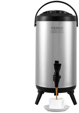 VEVOR Stainless Steel Insulated Beverage Dispenser, 2.4 Gallon 9.2 Liter, Thermal Hot and Cold Drink Server Dispenser with Spigot Handle, Food-grade for Hot Tea Coffee Water Restaurant Drink Shop