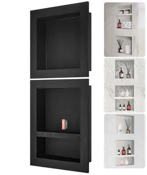 VEVOR Shower Niche Ready for Tile 16" x 16" & 16" x 20", Triple Shelf Organizer, Square Corners Wall-inserted Niche Recessed, Sealed Protection Modern Soap Storage Niche for Shower Bathroom, Black