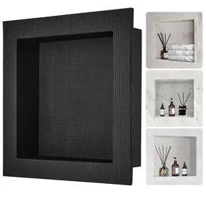 VEVOR Shower Niche Ready for Tile 16" x 16", Single Shelf Organizer, Square Corners Wall-inserted Niche Recessed, Sealed Protection Modern Soap Storage Niche for Shower Bathroom, Black
