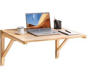 VEVOR Wall Mounted Folding Table, Wall Mounted Drop Leaf Tables, Solid Wood Floating Desk for Dining, Laundry Room, Office, 31.5" x 23.58" x 17.24" Fold Down Desk