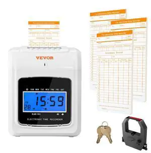 VEVOR Punch Time Clock, Time Tracker Machine for Employees of Small Business, 6 Punches per Day, Time Clock Punch Machine Includes 102 Time Cards, 1 Ink Ribbon and 2 Security Keys