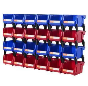 VEVOR Plastic Storage Bin, (5-Inch x 4-Inch x 3-Inch), Hanging Stackable Storage Organizer Bin, Blue/Red, 24-Pack, Heavy Duty Stacking Containers for Closet, Kitchen, Office, or Pantry Organization