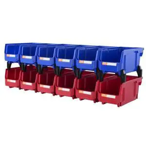 VEVOR Plastic Storage Bin, (11-Inch x 5-Inch x 5-Inch), Hanging Stackable Storage Organizer Bin, Blue/Red, 12-Pack, Heavy Duty Stacking Containers for Closet, Kitchen, Office, or Pantry Organization