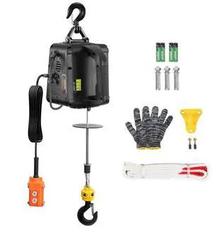 VEVOR 2-in-1 1100 lbs Electric Hoist Winch, 1500W Portable Power Winch Crane, 22.9 ft Lifting Height, 13 ft/min with Wired Remote Control, for Garage, Warehouse, Factory Lifting Towing