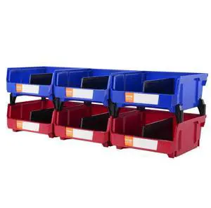 VEVOR Plastic Storage Bin, (11-Inch x 11-Inch x 5-Inch), Hanging Stackable Storage Organizer Bin, Blue/Red, 6-Pack, Heavy Duty Stacking Containers for Closet, Kitchen, Office, or Pantry Organization