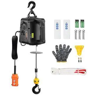 VEVOR 3-in-1 Electric Hoist Winch, 1100lbs 1500W Portable Power Winch Crane, 110V/120V 22.9 ft Lifting Height, 13 ft/min with Manual, Wired and Wireless Remote Control, Overload Protection
