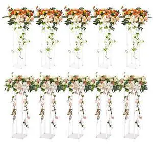VEVOR 10PCS 23.6inch High Wedding Flower Stand, With Acrylic Laminate,Acrylic Vase Column Geometric Centerpiece Stands, Floral Display Rack for T-Stage Events Reception, Party Decoration Home