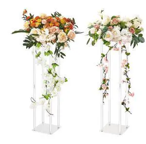 VEVOR 2PCS 31.5inch High Wedding Flower Stand, With Acrylic Laminate,Acrylic Vase Column Geometric Centerpiece Stands, Floral Display Rack for T-Stage Events Reception, Party Decoration Home