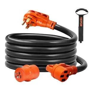 VEVOR 15 ft RV Extension Cord, 50 Amp, Heavy Duty STW RV Power Cord, NEMA 14-50R Female NEMA 14-50P Male Plug, with LED Indicator Handle 15A Adapter, for RVs, trams, generators, campers, ETL Listed