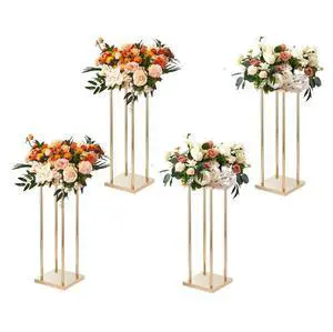 VEVOR 4PCS Gold Metal Column Wedding Flower Stand, 23.6inch High With Metal Laminate, Vase Geometric Centerpiece Stands, Cylindrical Floral Display Rack for Events Reception, Party Road Leads