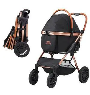 VEVOR Pet Stroller, 4 Wheels Dog Stroller Rotate with Brakes, 66 lbs Weight Capacity, Puppy Stroller with Detachable Carrier, Storage Basket and Pet Pad, for Small to Medium Sized Dogs, Black