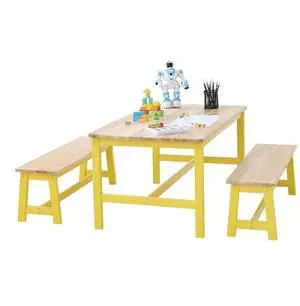 VEVOR Kids Table and Bench Set, Toddler Table and Chair Set of 3, Wood Activity Table for Art, Craft, Reading, Learning