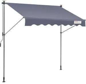 VEVOR Manual Retractable Awning, 118" Outdoor Retractable Patio Awning Sunshade Shelter, Adjustable Patio Door Window Awning Canopy with 39" Sun Shade Curtain for Backyard, Garden, Balcony