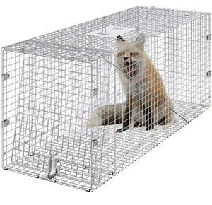 VEVOR Live Animal Cage Trap, 50" x 20" x 26" Humane Cat Trap Galvanized Iron, Folding Animal Trap with Handle for Stray Dogs, Armadillos, Raccoons, Marmots, Foxes