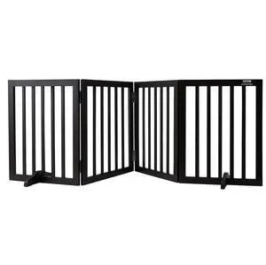 VEVOR Free Standing Dog Gate, 24" H x 80.3" W Freestanding Pet Gate, 4 Panels Foldable Dog Gate for Wide and Narrow Passageways, Expandable Dog Barrier with Silent Foot Support for Indoor, Brown