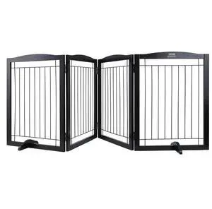 VEVOR Free Standing Dog Gate, 32" H x 96.5" W Freestanding Pet Gate, 4 Panels Foldable Dog Gate for Wide and Narrow Passageways, Expandable Dog Barrier with Silent Foot Support for Indoor, Brown