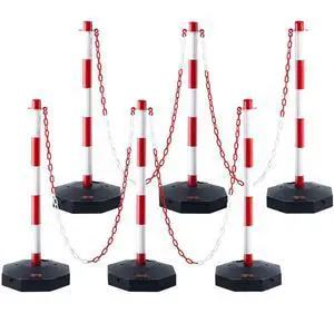 VEVOR Adjustable Traffic Delineator Post Cones, 6 Pack, Traffic Safety Delineator Barrier with Fillable Base 6.6FT Chain, for Traffic Control Warning Parking Lot Construction Caution Roads, Red&White