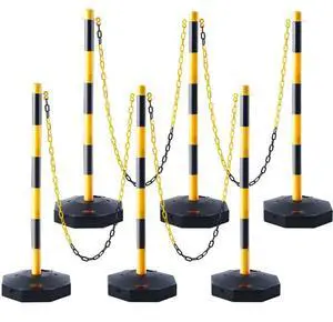 VEVOR Adjustable Traffic Delineator Post Cones, 6 Pack, Traffic Safety Delineator Barrier with Fillable Base 8FT Chain, for Traffic Control Warning Parking Lot Construction Caution Roads, Yellow&Black