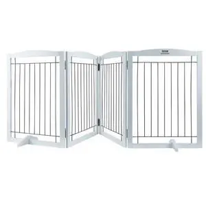 VEVOR Free Standing Dog Gate, 32" H x 96.5" W Freestanding Pet Gate, 4 Panels Foldable Dog Gate for Wide and Narrow Passageways, Expandable Dog Barrier with Silent Foot Support for Indoor, White