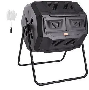 VEVOR Compost Bin, 43-Gal Dual Chamber Composting Tumbler, Large Tumbling Rotating Composter with 2 Sliding Doors and Steel Frame, BPA Free Composter Bin Tumbler for Garden, Kitchen, Yard, Outdoor