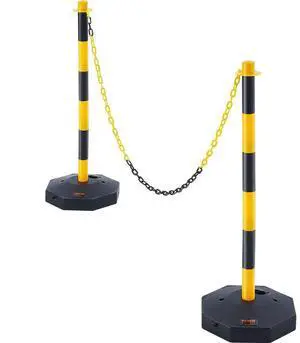 VEVOR Adjustable Traffic Delineator Post Cones, 2 Pack, Traffic Safety Delineator Barrier with Fillable Base 8FT Chain, for Traffic Control Warning Parking Lot Construction Caution Roads, Yellow&Black