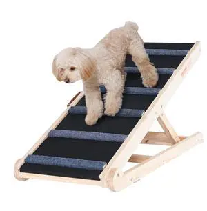 VEVOR Dog Ramp, Folding Pet Ramp for Bed, Adjustable Dog Ramp for Small, Large, Old Dogs & Cats, Wooden Pet Ramp with 41.3" Long Ramp, Adjustable from 13.77" to 25.59", Suitable for Couch, Sofa, Car