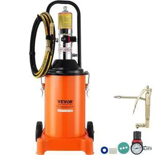 VEVOR Grease Pump, 3 Gallon 12L, Air Operated Grease Pump with 13 ft High Pressure Hose and Grease Gun, Pneumatic Grease Bucket Pump with Wheels, Portable Lubrication Grease Pump 50:1 Pressure Ratio