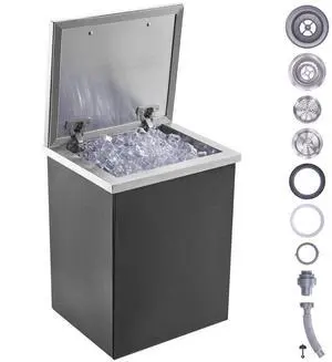 VEVOR Drop in Ice Chest, 14"L x 12"W x 18"H Stainless Steel Ice Cooler, Commercial Ice Bin with Hinged Cover, 40 qt Outdoor Kitchen Ice Bar, Drain-pipe and Drain Plug Included, for Cold Wine Beer