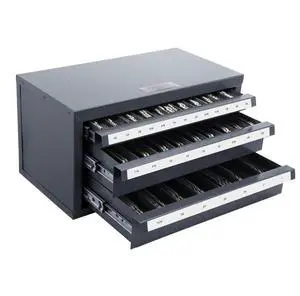 VEVOR End Mill Dispenser Cabinet, Three-Drawer End Mill Organizer Cabinet for 1/8" to 1", Steel End Mill Dispenser Organizer Cabinet with Labels, 29-Compartment Stackable for End Mill Storage