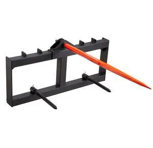 VEVOR 49" Hay Spear, Bale Spears 1600lbs Loading Capacity, Skid Steer Loader Tractor Attachment with 2pcs 17.5" Stabilizer Spears, Quick Attach Spike Forks