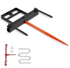 VEVOR 39" Hay Spear, Bale Spears 1600lbs Loading Capacity, Skid Steer Loader Tractor Bucket Attachment with 2pcs 17.5" Stabilizer Spears and 60" Chain, Quick Attach Spike Forks