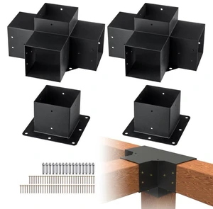 VEVOR Pergola Bracket Kit 6''x6'', 4pcs 4-Way Heavy Duty Corner Bracket Woodworks DIY Post Base Kit, Easy Installation Wooden Beams for Gazebos, Patio Pergolas, Log Cabin Outdoor Pergola Hardware VEVOR Pergola Bracket Kit 6''x6'', 4pcs 4-Way Heavy Duty Corner Bracket Woodworks DIY Post Base Kit, Easy Installation Wooden Beams for Gazebos, Patio Pergolas, Log Cabin Outdoor Pergola Hardware