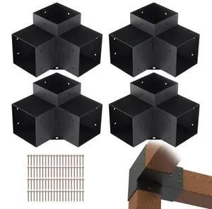 VEVOR Pergola Bracket Kit 6''x6'', 4pcs 3-Way Heavy Duty Corner Bracket Woodworks DIY Post Base Kit, Easy Installation Wooden Beams for Gazebos, Patio Pergolas, Log Cabin Outdoor Pergola Hardware
