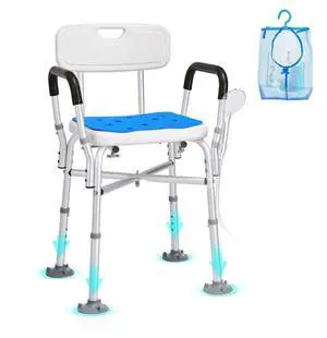 VEVOR Shower Chair Seat with Padded Arms and Back, Shower Stool with Reinforced CrossBar, Adjustable Height Bench Bath Chair for Elderly Disabled, Shower Chair for Inside Shower Bathtub, 400 lbs