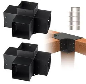 VEVOR Pergola Bracket Kit 6''x6'', 2pcs 4-Way Heavy Duty Corner Bracket Woodworks DIY Post Base Kit, Easy Installation Wooden Beams for Gazebos, Patio Pergolas, Log Cabin Outdoor Pergola Hardware
