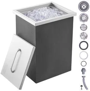 VEVOR Drop in Ice Chest, 14"L x 12"W x 18"H Stainless Steel Ice Cooler, Commercial Ice Bin with Cover, 40 qt Outdoor Kitchen Ice Bar, Drain-pipe and Drain Plug Included, for Cold Wine Beer