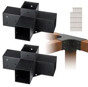 VEVOR Pergola Bracket Kit 4''x4'', 2pcs 4-Way Heavy Duty Corner Bracket Woodworks DIY Post Base Kit, Easy Installation Wooden Beams for Gazebos, Patio Pergolas, Log Cabin Outdoor Pergola Hardware