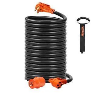 VEVOR 50 ft RV Extension Cord, 50 Amp, Heavy Duty STW RV Power Cord, NEMA 14-50R Female NEMA 14-50P Male Plug, with LED Indicator Handle 15A Adapter, for RVs, trams, generators, campers, ETL Listed VEVOR 50 ft RV Extension Cord, 50 Amp, Heavy Duty STW RV Power Cord, NEMA 14-50R Female NEMA 14-50P Male Plug, with LED Indicator Handle 15A Adapter, for RVs, trams, generators, campers, ETL Listed