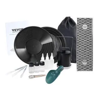 VEVOR Mini Sluice Box Gold Panning Kit, 12inch Aluminum Alloy Gold Mining Equipment, 16 PCS Gold Prospecting Kit with Gold Pan, Separating Magnet, Classifier Screen, Drawstring Backpack and More