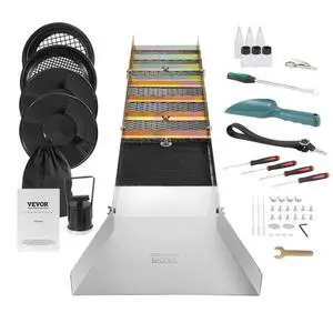 VEVOR 50 Inch Folding Sluice Box Gold Panning Kit, 23pc Gold Prospecting Equipment Kit with Gold Pan, Classifier Screen, Separating Magnet, Backpack and More