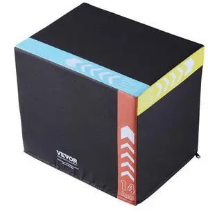 VEVOR 3 in 1 Plyometric Jump Box, 16/14/12 Inch Cotton Plyo Box, Platform & Jumping Agility Box, Anti-Slip Fitness Exercise Step Up Box for Home Gym Training, Conditioning Strength Training, Black