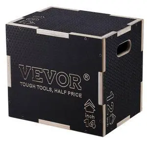 VEVOR 3 in 1 Plyometric Jump Box, 16/14/12 Inch Wooden Plyo Box, Platform & Jumping Agility Box, Anti-Slip Fitness Exercise Step Up Box for Home Gym Training, Conditioning Strength Training, Black
