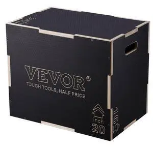 VEVOR 3 in 1 Plyometric Jump Box, 24/20/16 Inch Wooden Plyo Box, Platform & Jumping Agility Box, Anti-Slip Fitness Exercise Step Up Box for Home Gym Training, Conditioning Strength Training, Black