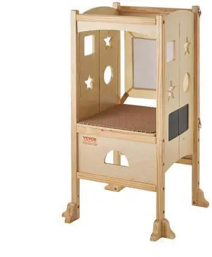 VEVOR Tower Step Stool, Foldable Toddler Stool 3-Level Adjustable Height Toddler Step Stools with Safety Net, Solid Wood Kids Standing Tower Learning Stool for Kitchen Bedroom Bathroom